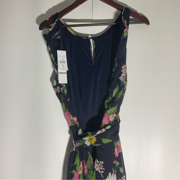 R & K Navy Blue Floral Fit & Flare Maxi w/Keyhole Front, Hidden Zipper & Tie, 12 - Picture 14 of 16
